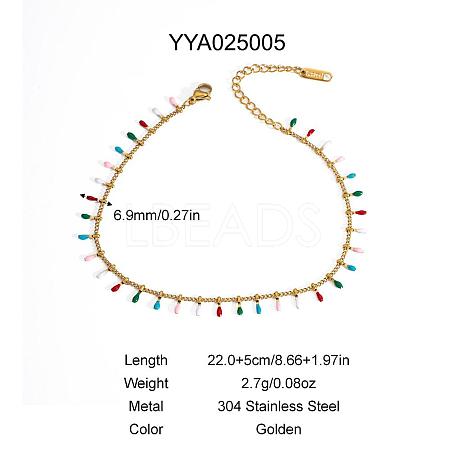 Elegant 304 Stainless Steel Colorful Enamel Teardrop Charm Anklets HM7489-3-1