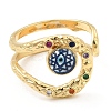 Resin Evil Eye Open Cuff Ring with Cubic Zirconia RJEW-E069-02G-03-2