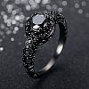 Flat Round Brass Jet Rhinestone Finger Rings FS-WG232E0-03-1