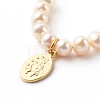 Oval with Virgin Mary & Natural Pearl Beads Pendant Necklaces NJEW-JN03625-01-5