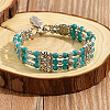Synthetic Turquoise Beaded Triple Layer Multi-strand Bracelet LK3030-2