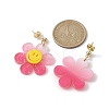 Sunflower with Smiling Acrylic Dangle Stud Earrings EJEW-JE05608-3