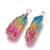 Electroplate Natural Quartz Crystal Big Wire Wrapped Pointed Pendants G-L520-B03-RG-2