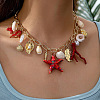 Porcelain & Alloy & Resin & Nataural Mixed Shell Starfish Fish Coral Shape Tassel Bib Necklaces FS-WG61EDD-01-2
