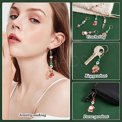 Christmas Theme Alloy Enamel with Rhinestone Pendant Stitch Markers HJEW-AB00351-1