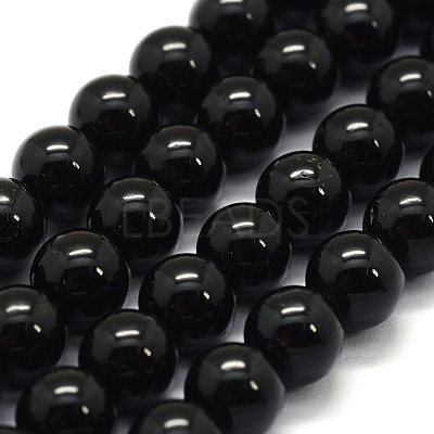 Natural Black Tourmaline Beads Strands G-G763-01-8mm-A-1
