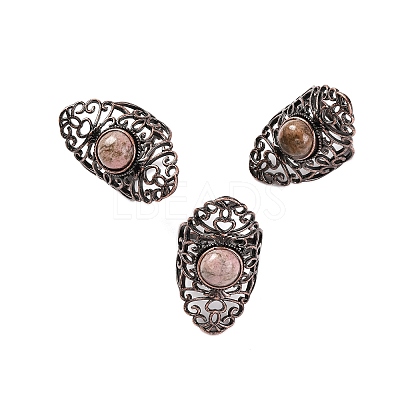 Natural Rhodonite Retro Finger Rings RJEW-B067-02R-26-1