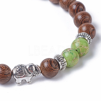 Dyed Wood Round Beads Stretch Bracelets BJEW-JB04839-1
