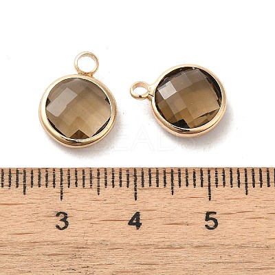 Golden Tone Brass Glass Flat Round Charms GLAA-M003-B-07G-1