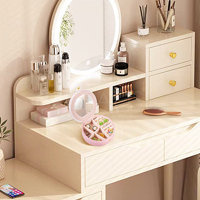 Round PU Leather & Plastic Jewelry Set Storage Box CON-TAC0014-06B-1