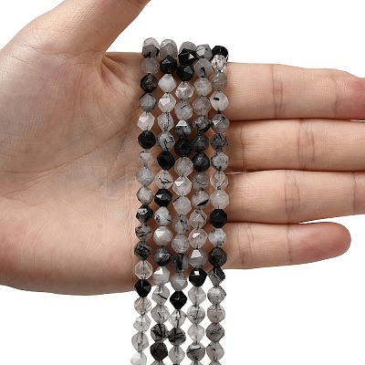Natural Tourmalinated Quartz/Black Rutilated Quartz Beads Strands G-Z119-A15-01-1