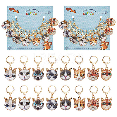 Alloy Enamel Cat Head Pendant Stitch Markers HJEW-AB00235-1