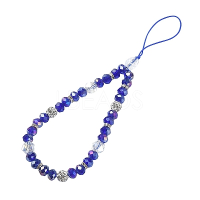 Rondelle Glass & Polymer Clay Rhinestone Beads Phone Hand Strap Chains HJEW-YW0001-05B-1