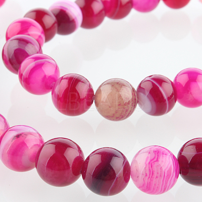 Natural Striped Agate/Banded Agate Round Bead Strands G-E233-05-1