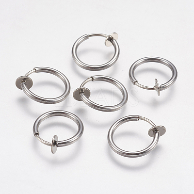 Tarnish Resistant 304 Stainless Steel Retractable Clip-on Hoop Earrings X-STAS-K171-53P-1