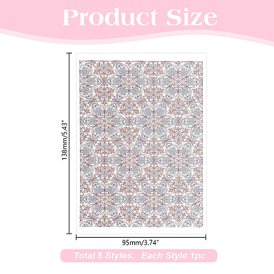 5Pcs 5 Styles Flower Pattern Ceramics Clay Water Transfer Paper AJEW-HY0002-17C-1