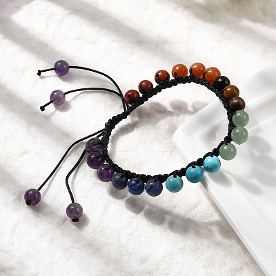 Adjustable Natural & Synthetic Mixed Gemstone Beads Braided Bead Bracelets for Men Women BJEW-L713-B05-1