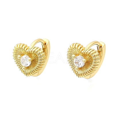 Heart Brass Micro Pave Clear Cubic Zirconia Hoop Earrings EJEW-Z121-05G-1