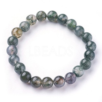Natural Moss Agate Beads Stretch Bracelets X-BJEW-F380-01-B15-1
