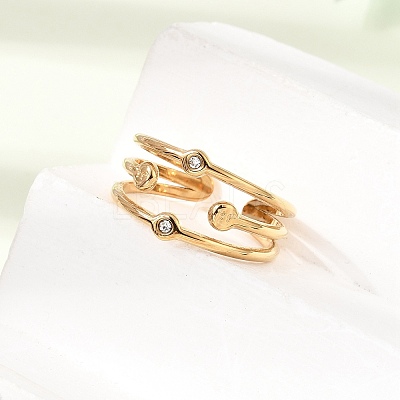 304 Stainless Steel Rhinestone Cuff Open Rings RB-CBAE630-01G-B-1