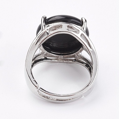 Adjustable Natural Dyed & Heated Black Agate Finger Rings RJEW-F075-01M-1