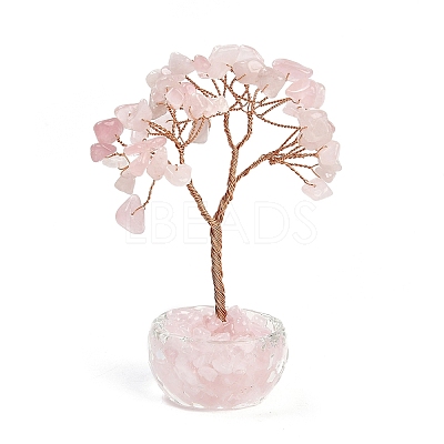 Natural Rose Quartz Chips Tree of Life Decorations DJEW-B013-01F-1