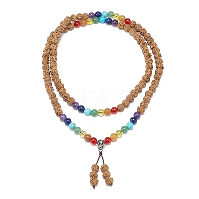 Natural Rudraksha Beaded Buddhist Necklace NJEW-JN04118-1