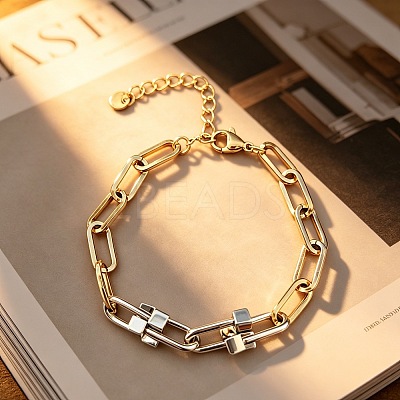 Dou Tone 304 Stainless Steel Paperclip Chain Bracelets WGBC220-01-1