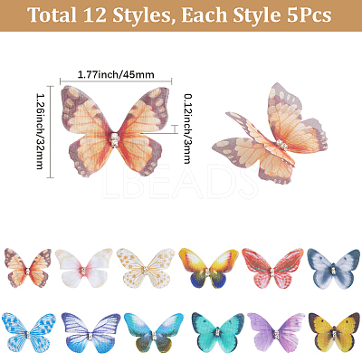 60Pcs 12 Styles 3D Gauze Butterfly Ornament Accessories FIND-SP0020-64D-1