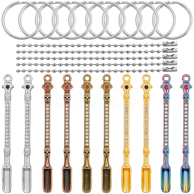10Pcs 5 Colors Alloy Rhinestone Shovel Keychian KEYC-SC0001-58-1