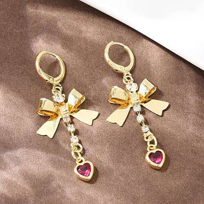Bowknot Brass Micro Pave Cubic Zirconia Leverback Earrings EJEW-H182-02G-1