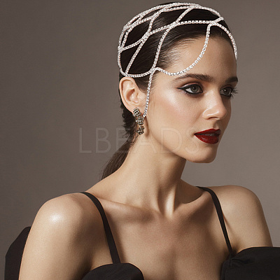 Rhinestone Mesh Headpiece Cap AJEW-WH0413-82C-1