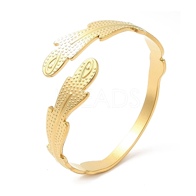 Ion Plating(IP) 304 Stainless Steel Feather Cuff Bangles BJEW-L682-025G-1