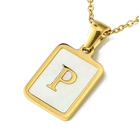 Ion Plating(IP) Rectangle with Initial Letter 304 Stainless Steel Pendant Necklace NJEW-R265-04G-P-1