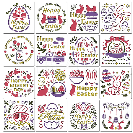 16Pcs Easter PET Plastic Hollow Out Drawing Painting Stencils Templates DIY-WH0320-35-1