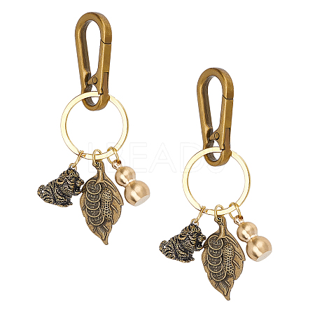 SUPERFINDINGS 2Pcs Brass Keychain KEYC-FH0001-06-1