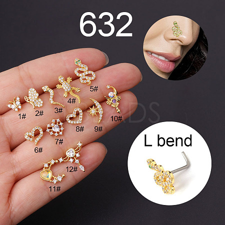 20G Titanium Steel Cubic Zirconia L-Shaped Nose Rings WG80602-18-1