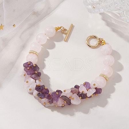 Natural Amethyst & Natural Rose Quartz  Beaded Bracelets for Women BJEW-JB13150-01-1