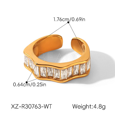 304 Stainless Steel Cubic Zirconia Cuff Open Rings WG1B6B7-01-1