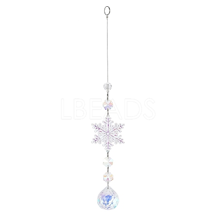 AB Color Glass Snowflake Pendant Decorations AJEW-Q144-02P-02-1