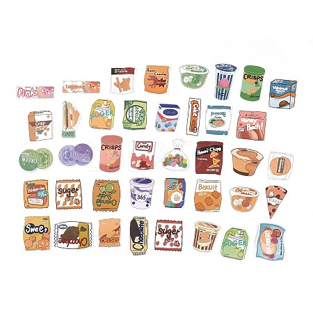 40Pcs 40 Styles Food Themed PVC Plastic Snacks Stickers Sets STIC-P004-33-1
