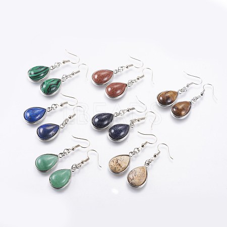 Natural & Synthetic Mixed Stone Dangle Earrings EJEW-P143-A-1