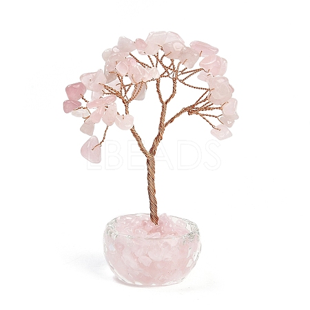 Natural Rose Quartz Chips Tree of Life Decorations DJEW-B013-01F-1