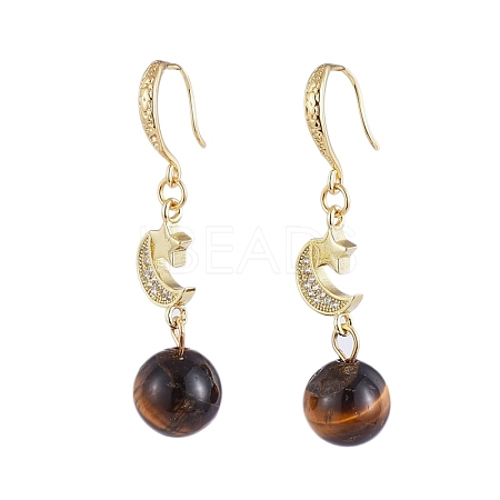 Natural Tiger Eye Round Beads Dangle Earrings EJEW-JE04069-04-1