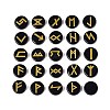 Brass Elder Futhark Alphabet Engraved Symbol Flat Round Natural Obsidian Rune Stones G-I373-01H-1