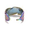 Rainbow Color Ion Plating(IP) 304 Stainless Steel Feather Wrap Open Cuff Ring for Women RJEW-A005-20-3