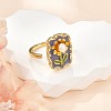 Flower Pattern Brass Enamel & Natural Freshwater Pearl Open Cuff Rings for Women RJEW-G342-01G-01-1