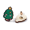 Christmas Printed Wooden Stud Earrings EJEW-D046-03-1