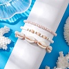 Summer Beach Natural Mixed Cowrie Shell Glass & Alloy Beaded Stretch Bracelet & Braided Bead Bracelets Sets BJEW-JB10838-3