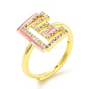 Mixed Color Enamel Initial Letter Adjustable Ring with Clear Cubic Zirconia RJEW-P045-01G-E-4